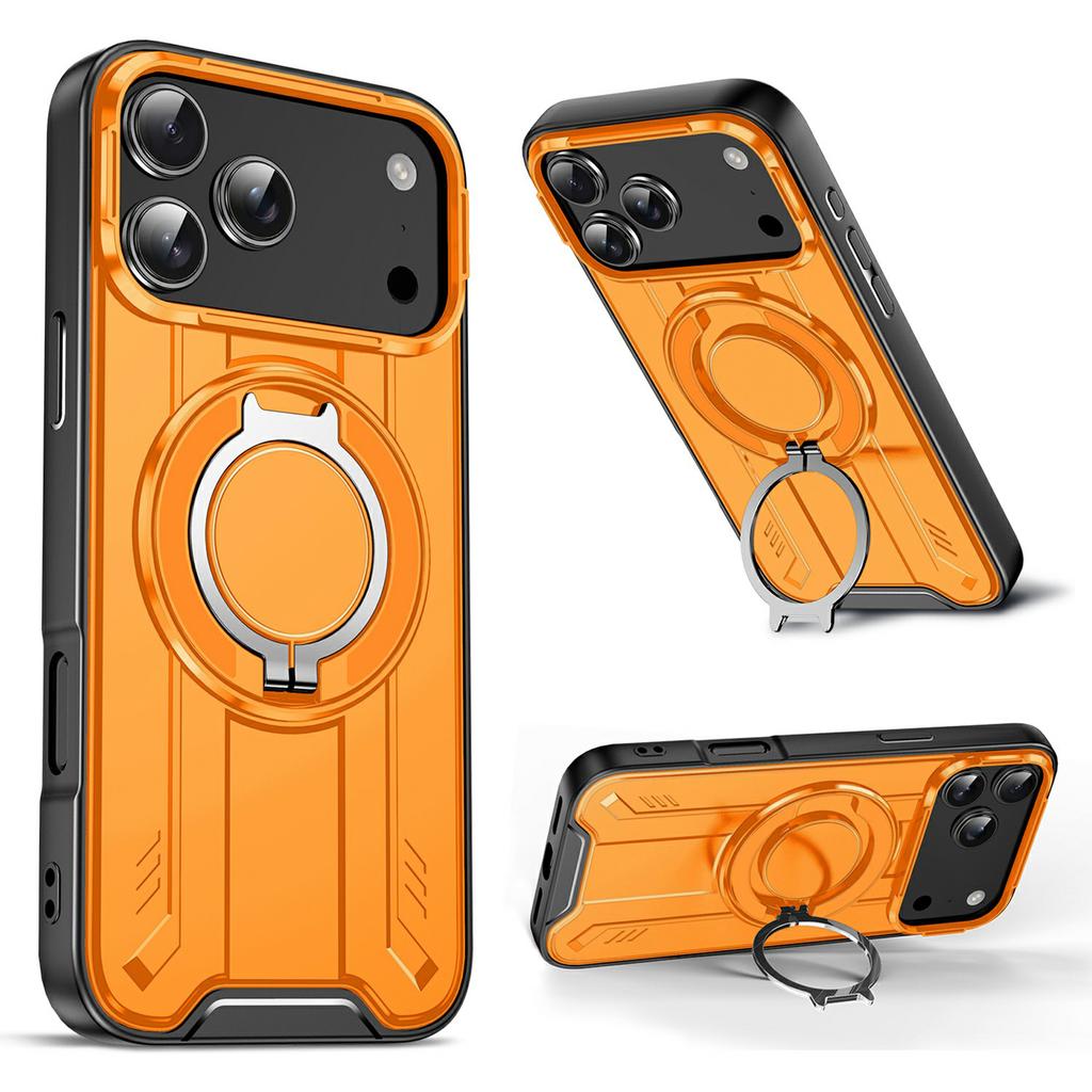 For iPhone 17 Pro Max Case Compatible with MagSafe Rotating Ring Kickstand PC + TPU Shockproof Phone Cover