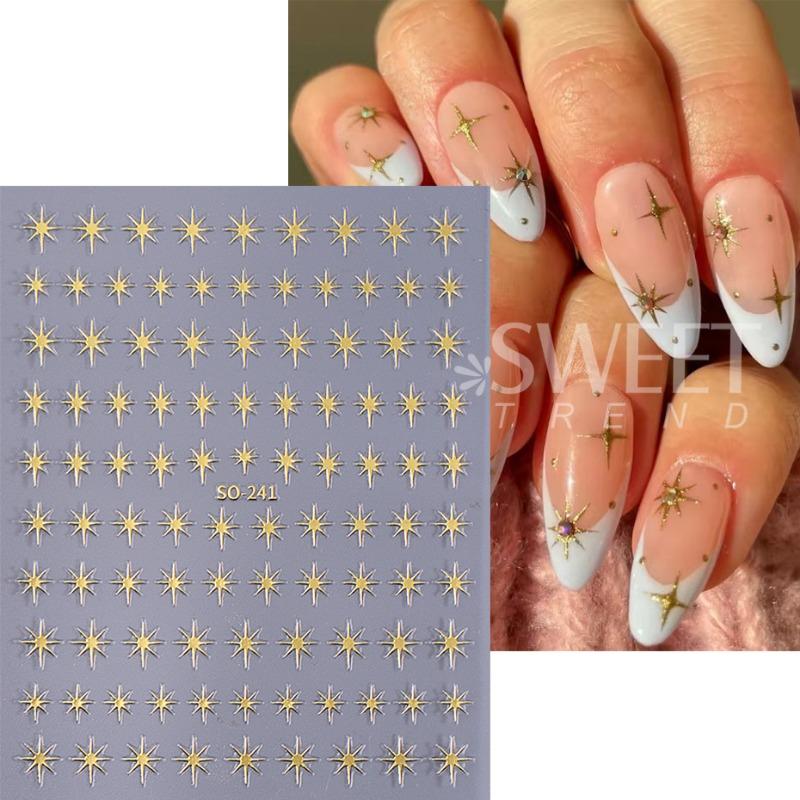 Hot Selling Star Nail Stickers Ins Style Silver Foil 8 Point Star Black White Self Adhesive Decals for Manicure