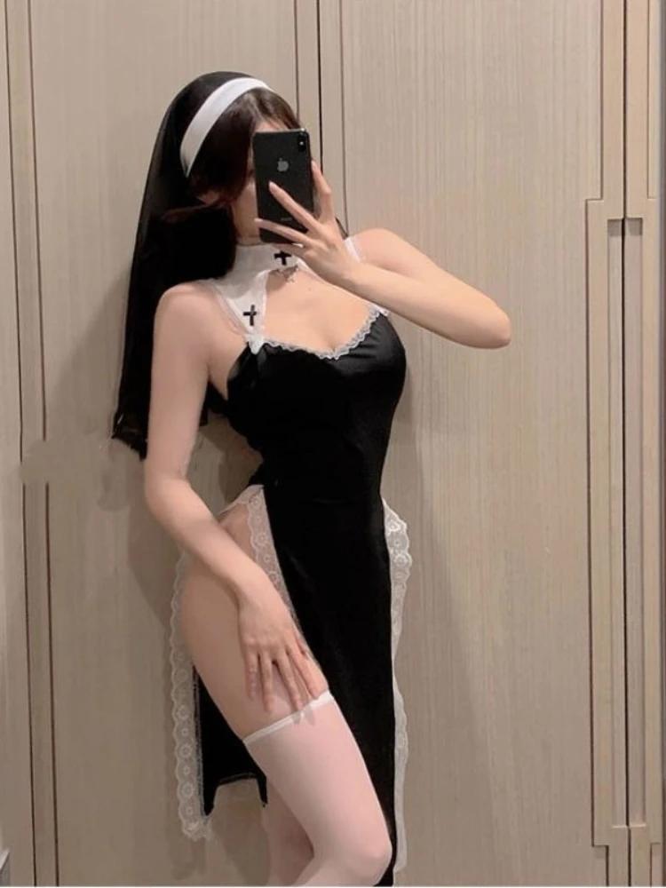 Cosplay Maid Costumes Sexy Teddies Cute Bow Tie Open Bra Bodysuit Fetish Strap Tights Role Play Uniform Hollow Backless Lingerie