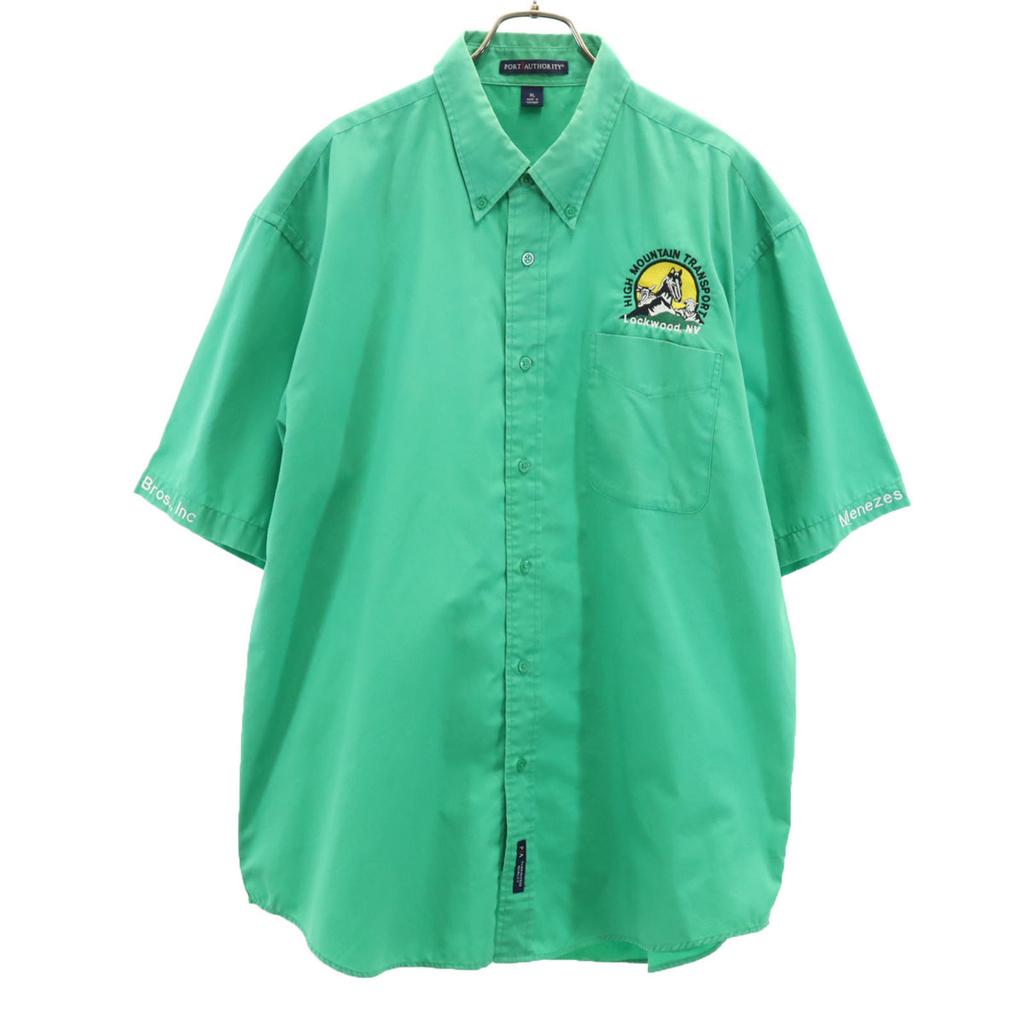 PORT AUTHORITY Short Sleeve Button Down Shirt XL Green Men's Used