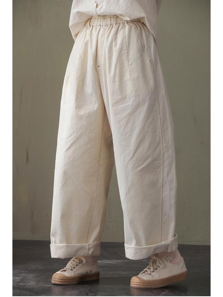 Women's Three-Season Retro Elastic Waist Wide-Leg Pants - Simple and Stylish In Raw Embryo Color