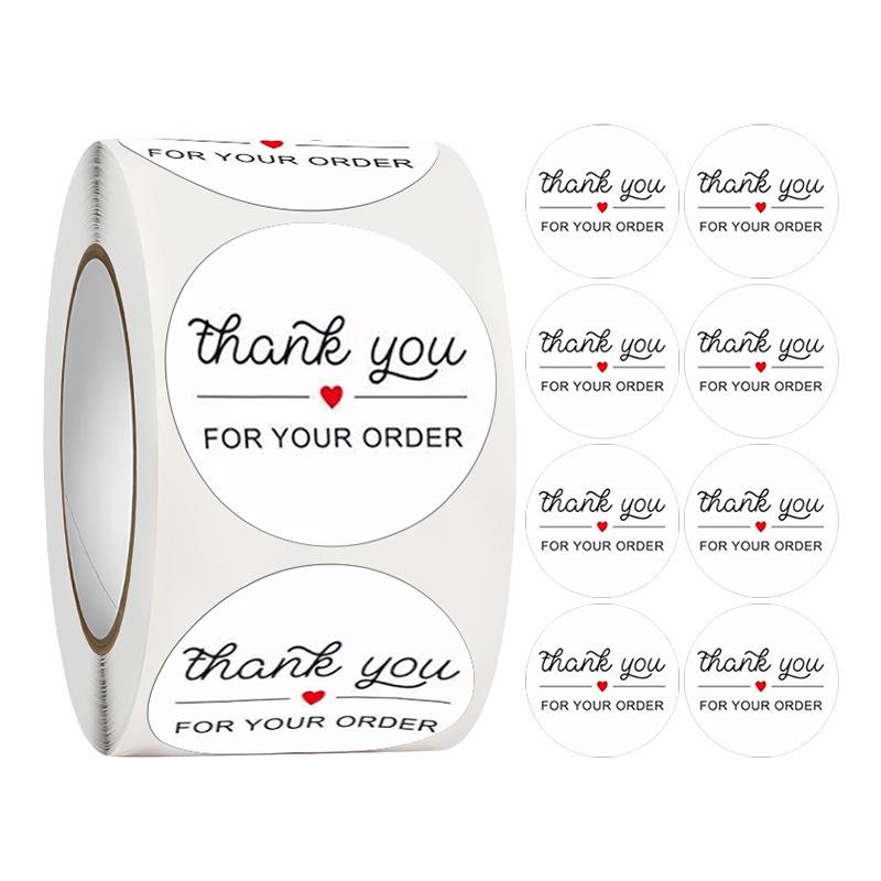 500-Roll 3.8cm Floral Thank You Stickers: Round Adhesive Labels for Gift Wrapping & Sealing