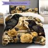 Flower-adorned Crow  Pattern Bedding Quilt Set  Home Decoration  Gift (1 * Duvet Cover + 2 * Pillowcase, Without Core)