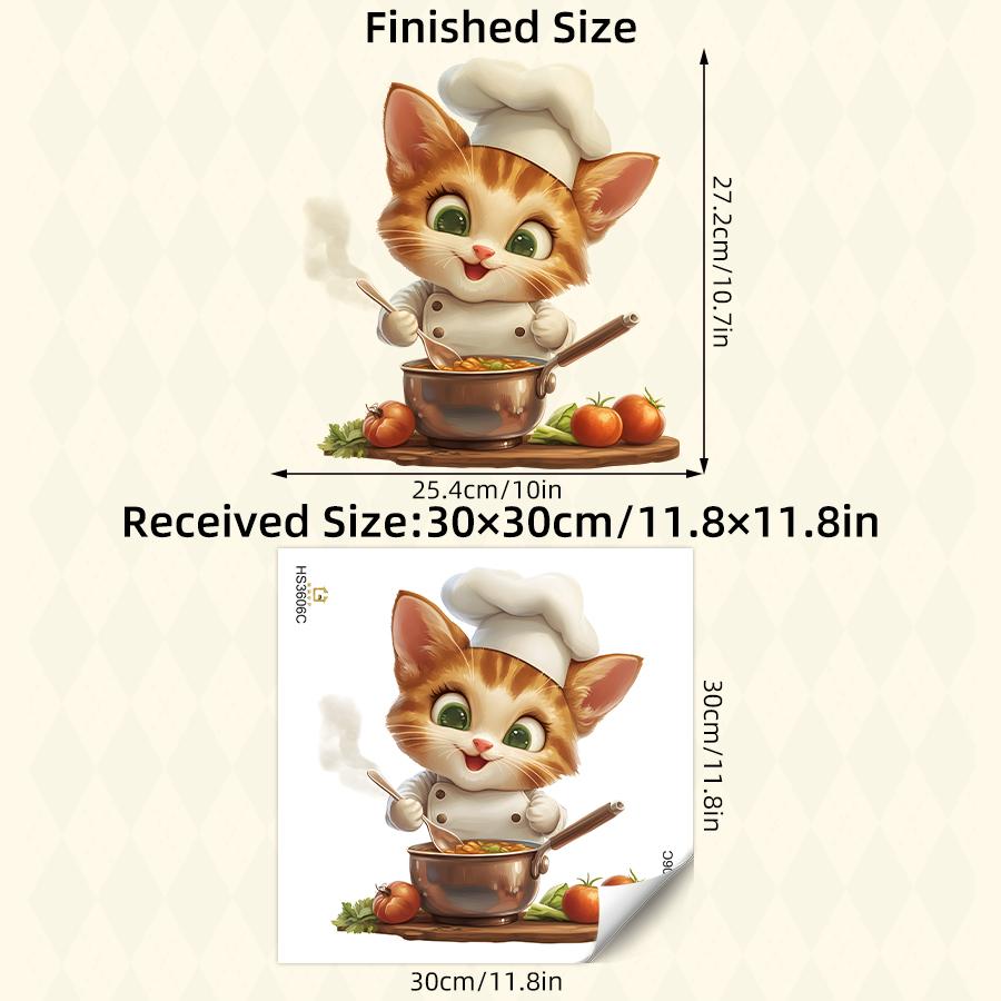Cute Chef Cat Wall Sticker Cartoon Kitchen Theme Vinyl Decal Removable Self-Adhesive Art for Home Cafe Kids Room