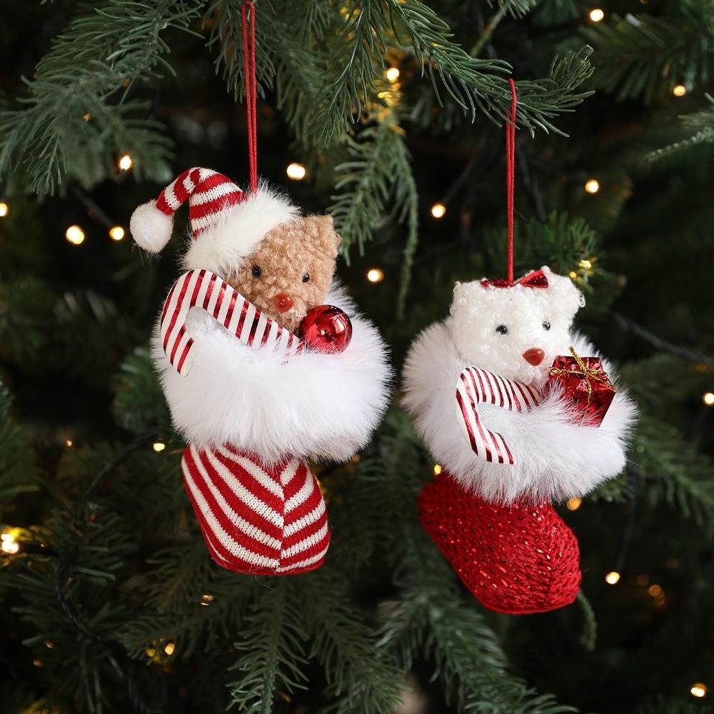Cute Christmas Bear Pendants Fabric Animal Pendants Christmas Tree Hanging Ornaments Christmas Tree Hanging Home Decorations
