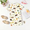 Girls Loose Fit Short Sleeve Dress Lightweight Cotton Animal Print Round Neck Kids Casual Summer Dress for Children