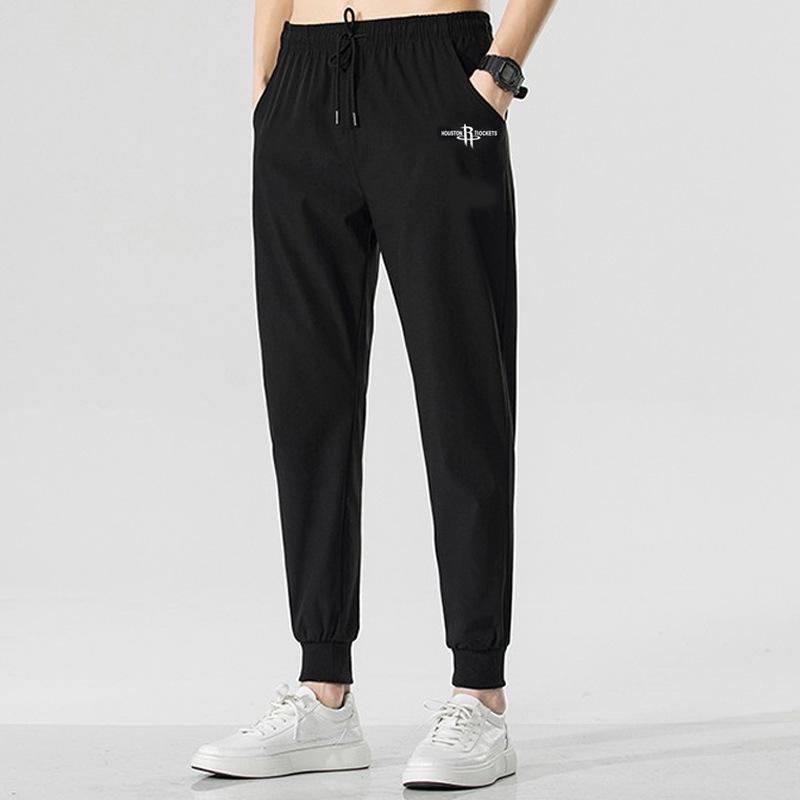 Pants men's trend summer thin loose large size fat guy 0kg casual tied feet nine-point sports trousers