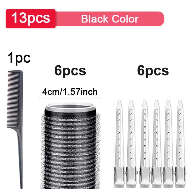 13pcs Black Self Grip Hair Rollers No Heat Hair Curlers Heatless Curls Hair Bangs Volume Self-adhesive Hook DIY Styling Tools