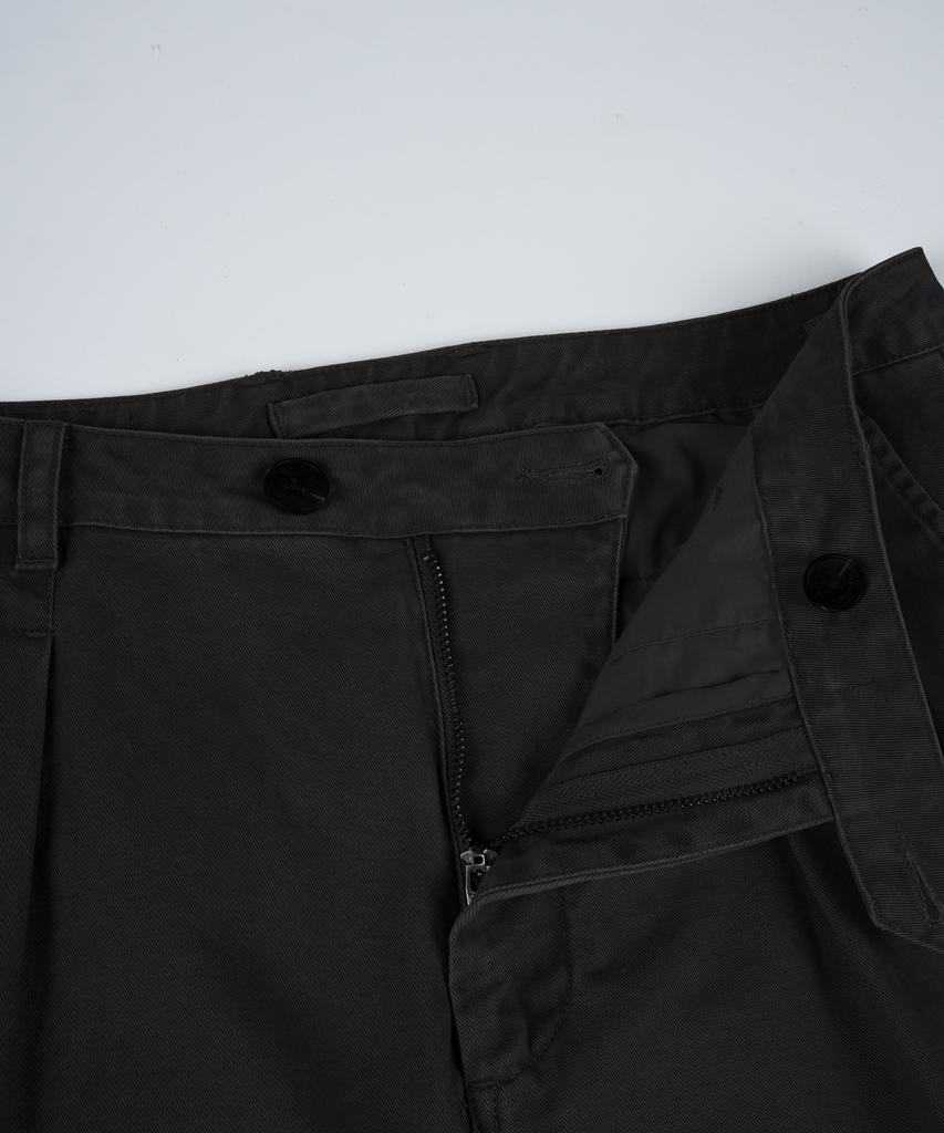 BIRBANTE Garment-Washed Twill Double-Pleat Chino Pants - Black Navy