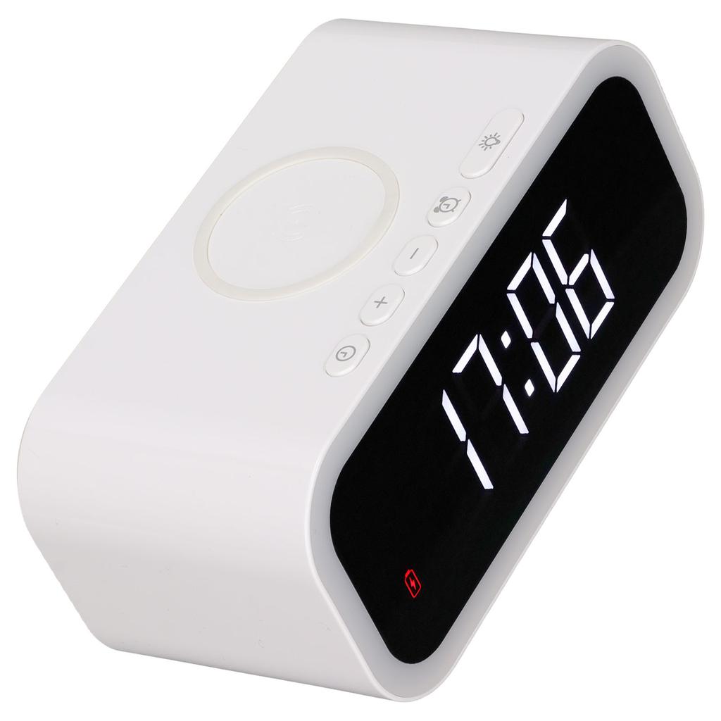 Ceas cu alarmă cu lumină de noapte 4 în 1 Încărcare wireless 15W Lumină de noapte LED alb cald Ceas LED ajustabil