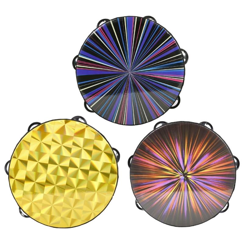 Colorful Bells Drum Handheld Tambourine Freestyles Hand Bells Musical Percussion Instrument for Family Party Child