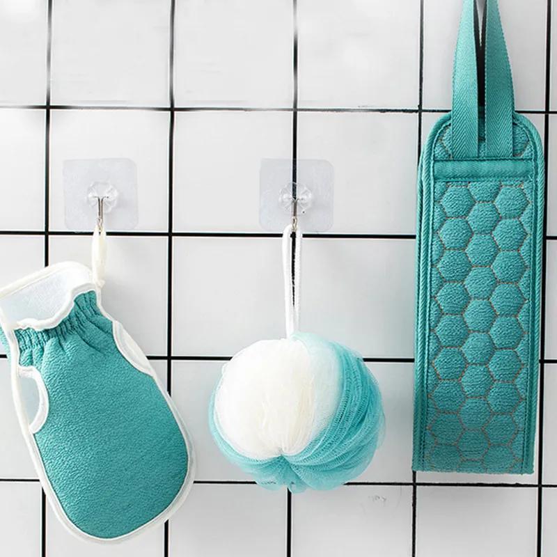 Rubbing Towel Three Piece Set Bath Tool Long Strip Back Rubbing Towel Clean Body Smooth Skin Bath Gloves Shower Flower Set YLE226