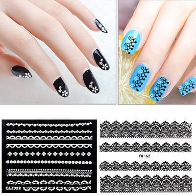 30 Ark/Lot Vita Spets Nagelstickers Mix Design Transfer Nagelsticker Slumpmässiga Nageldekaler DIY Dekoration