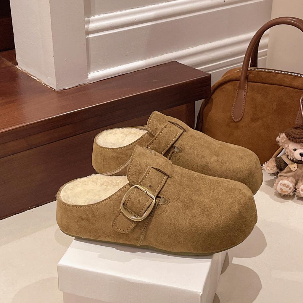 Thick bottom inner height increase velvet bag head women wear new autumn and winter retro bag head Mao Mao cotton shoes