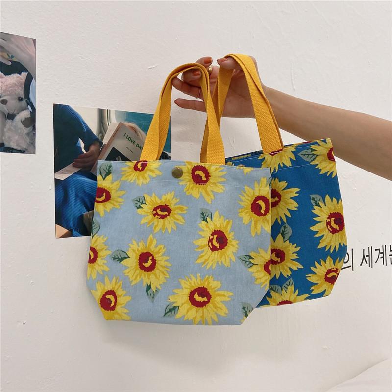 Charming Mini Canvas Lunch Tote Soft Cotton Linen Handbag For Daily Use