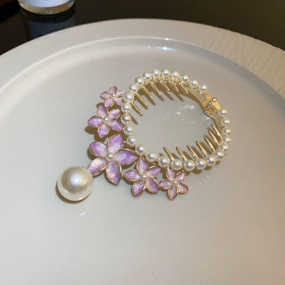 Flower Women Hair Claw Butterfly Pearl Hair Clip Hair Bun Fixed Clip Korean Style Ponytail Buckle