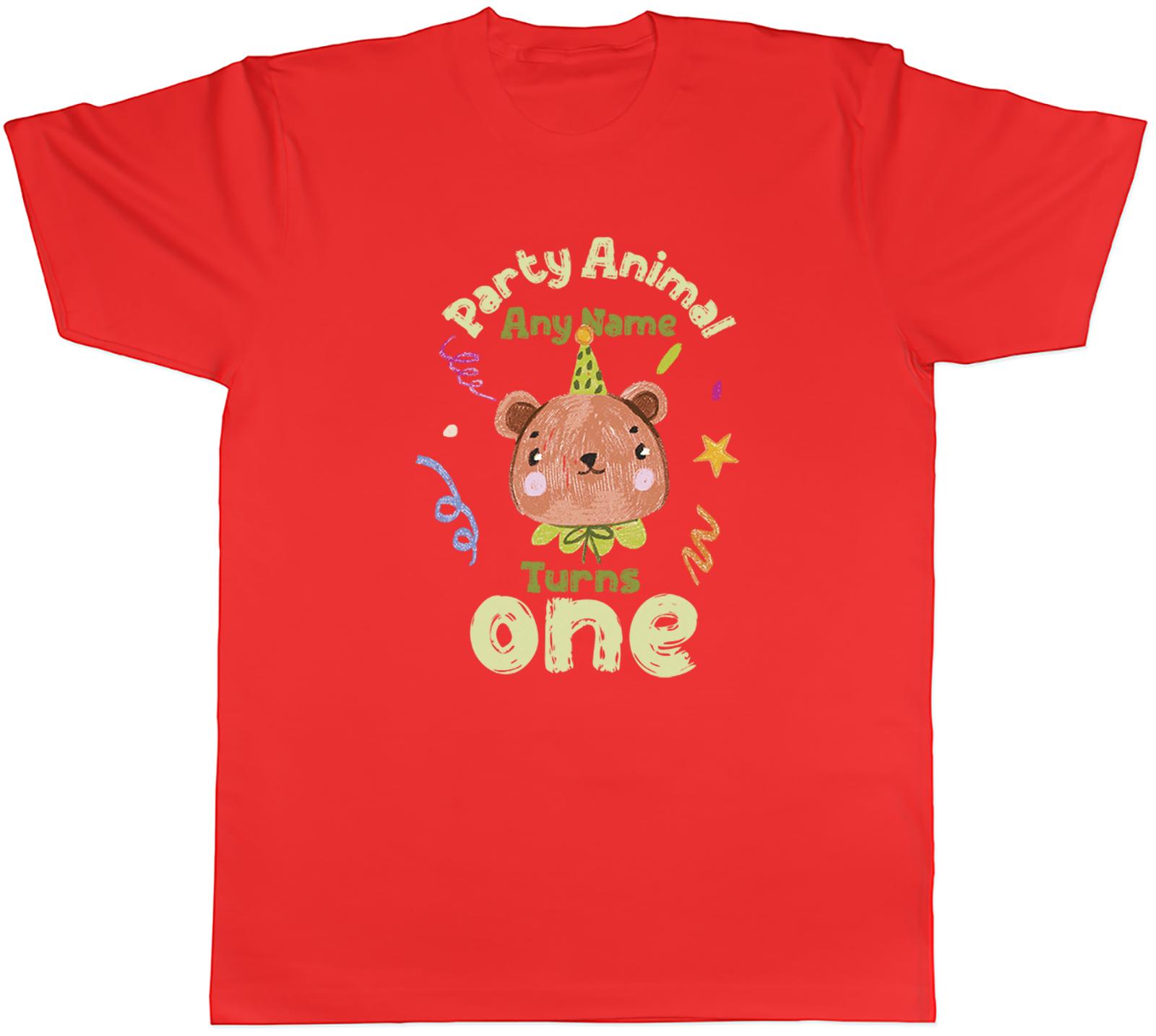 Personalised Party Animal Bear Turns Any Name Age Unisexs TShirt Tee Gift Top S