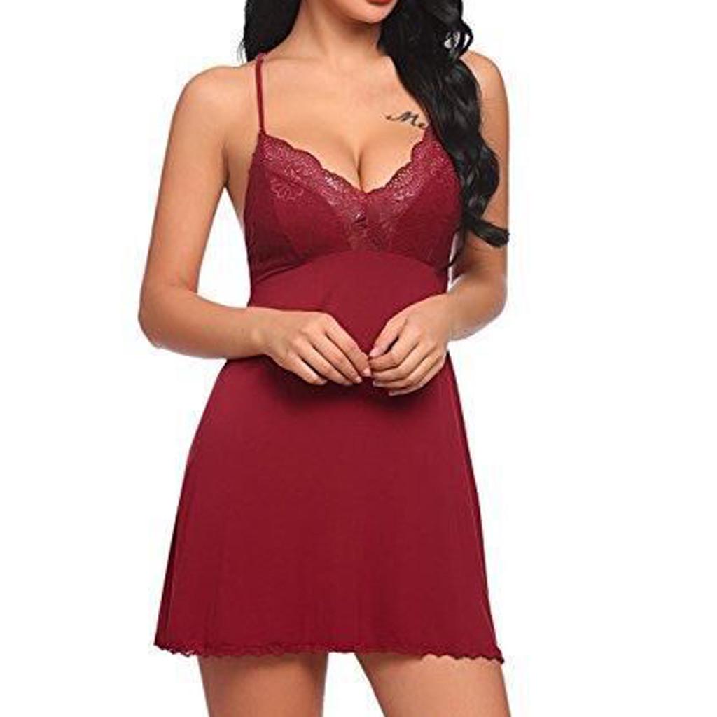 Women's Sleepwear  Strap Nightgown V Neck Chemise Lace Lingerie Underwear