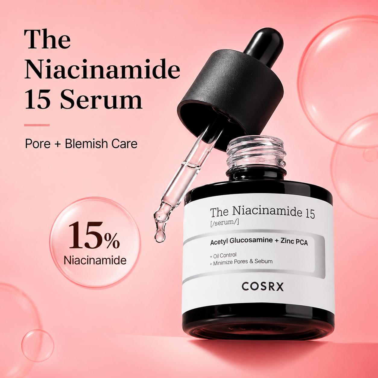 COSRX The Niacinamide 15 Serum, 20ml, Total Acne & Sebum Control Care, Single Item, From Korea