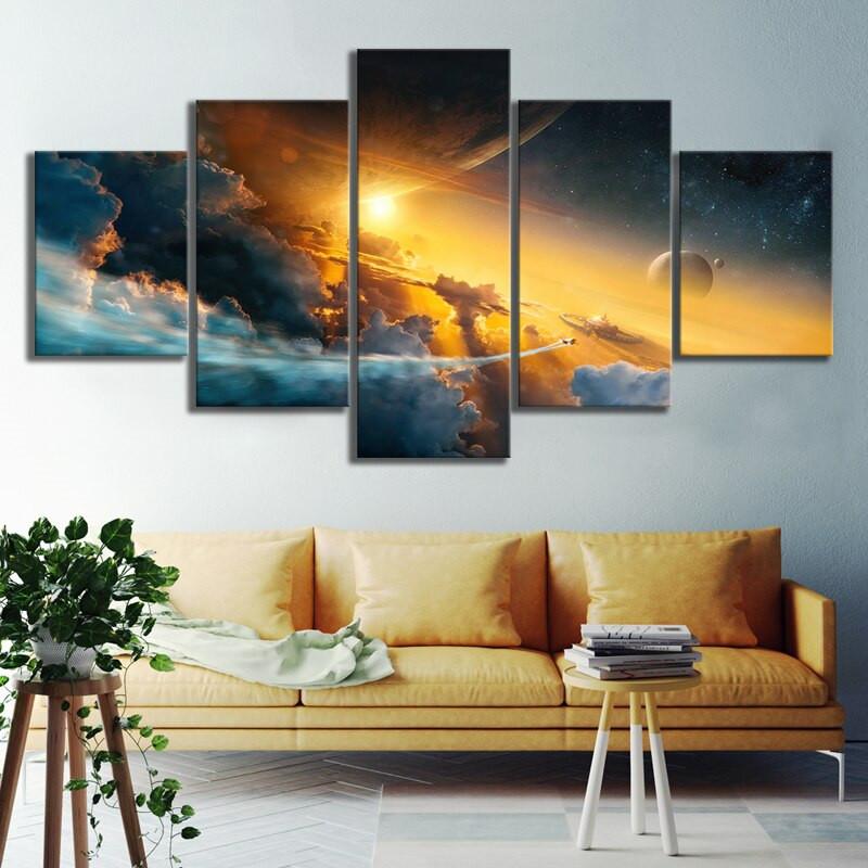 Wandkunst Leinwandbild 5 Teile Fantasie Weltraumlandschaft Charakter Poster Heimdekoration Kinderzimmer Modulare Bilder Druck