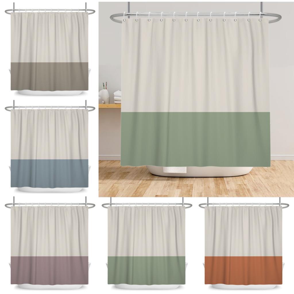 Minimalist Shower Curtain Neutral Two Tone Color Block Waterproof Bath Curtain For Bathroom Decor Polyester Fabric With Hooks
