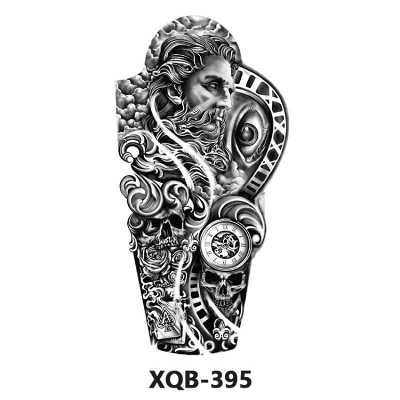 Tattoo Sticker Small Full Arm Animal Tiger Wolf Flower Arm Half Arm Waterproof Lasting Black and White Transfer Sticker