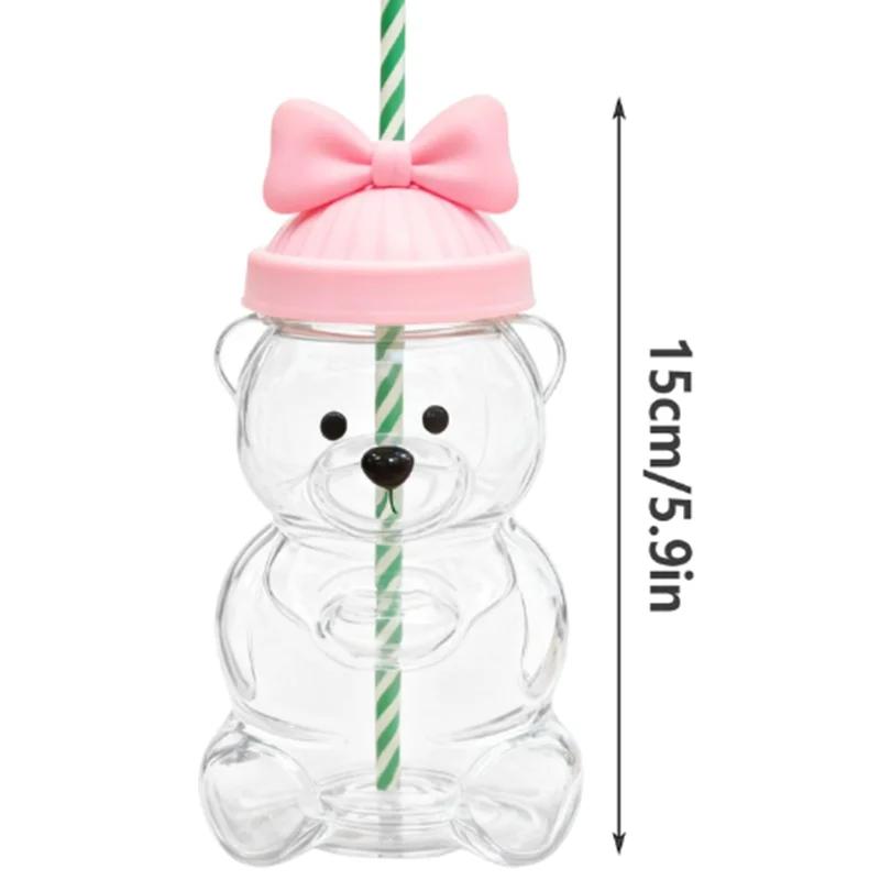 550ML Creative Bear Coffee Mug Cartoon Glass Mug with Straw Birthday Gift Suitable for Women Children Friends Christmas Gift