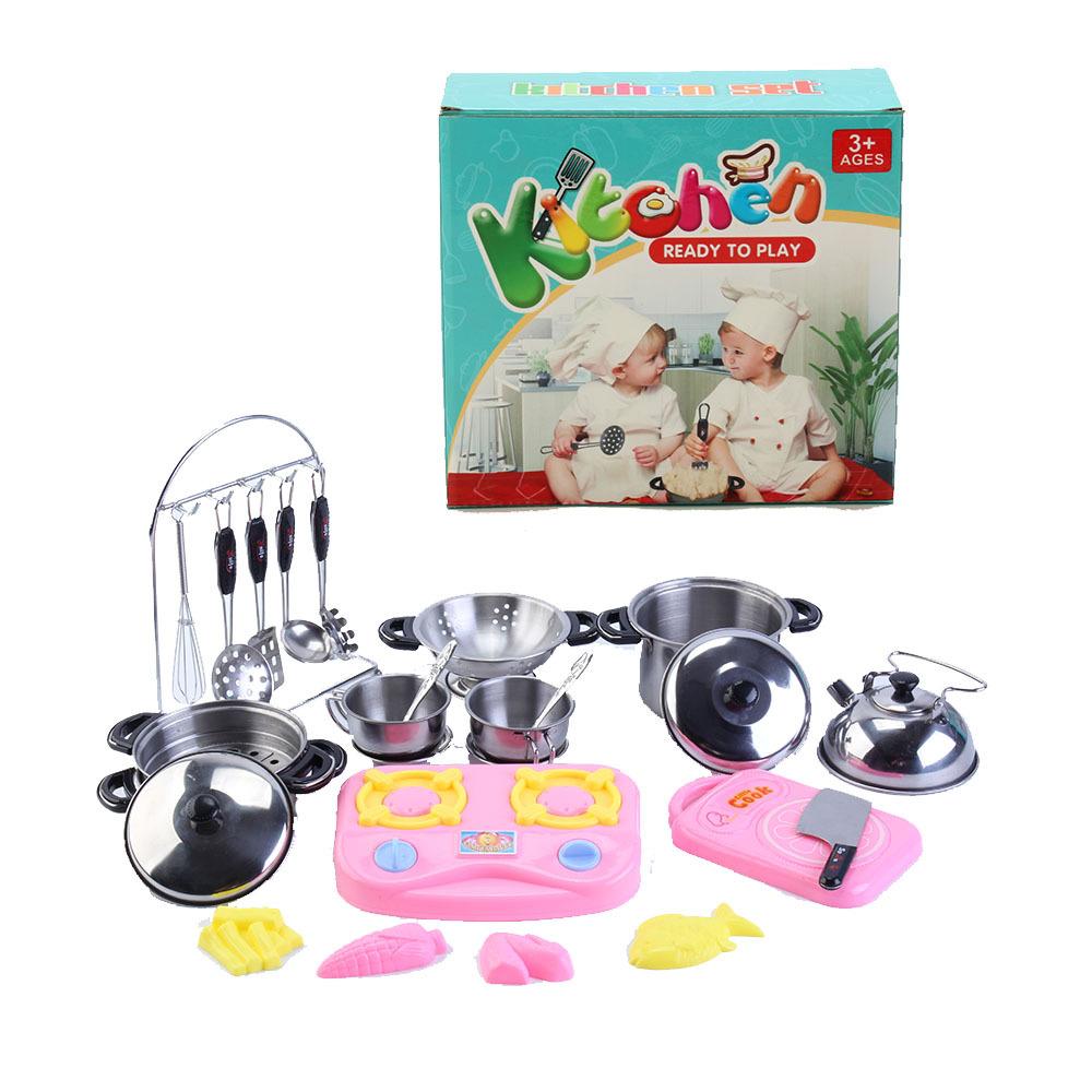 Düşmeye Karşı Çocuk Oyun Seti Pişirme ve Pişirme Paslanmaz Çelik Mutfak Eşyaları Oyun Oyuncak Yemek Takımı Ebeveyn-çocuk Etkileşimi