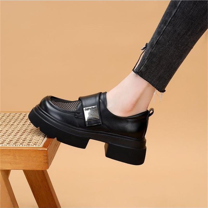 Atmungsaktive Mesh-Slipper Damen 2025 Frühling neue Klettverschluss Einzel-Schuhe Plateau Mesh ausgehöhlt Ein-Pedal Lederschuhe