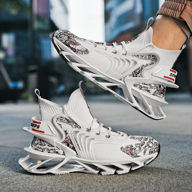 

Популярные кроссовки Flying Thide с плетеным лезвием, мужские спортивные кроссовки средней и высокой высоты, дышащие сетчатые кроссовки, нескользящие и износостойкие баскетбольные кроссовки 39 белый