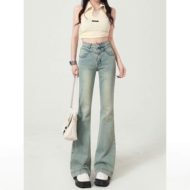 Women's High-Waisted Light Blue Micro-Flare Jeans - Slim Fit, Versatile Spring/Summer Design