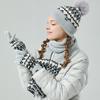 Conjunto de Touca de Inverno Feminina Cachecol Luvas Pom Pom Touca Quente Cachecol Tricotado Longo Conjunto de Luvas para Touchscreen Conjunto 3 em 1 Quente e Grosso
