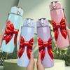 1PC Bright Red Shiny Coquette Bow 750ml Color Plastic Sports Water Bottle Leakproof Flip Straw Lid Suitable for Sports Office Home Use