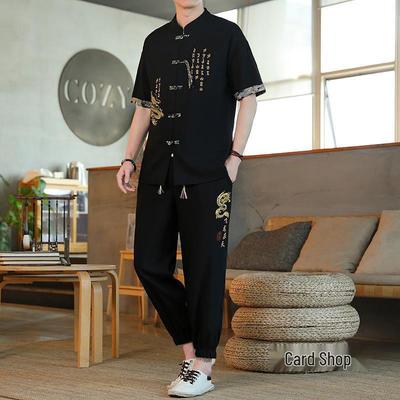 Suxi Costume d'été pour homme brodé chinois deux pièces rétro 8617