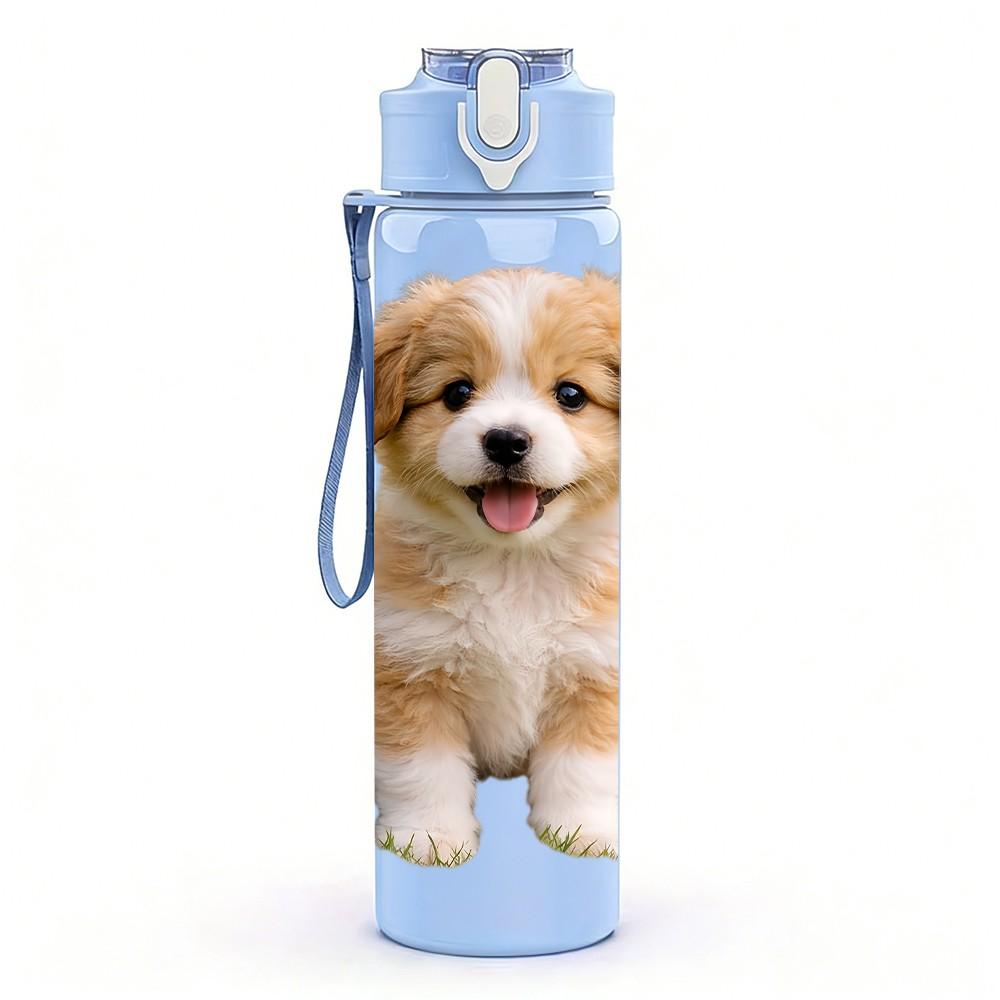 1PC Tiny Puppy Dog Cute Pet Animal Print 750ml Color Plastic Sports Water Bottle Leakproof Flip Straw Lid Suitable for Sports Office Home Use