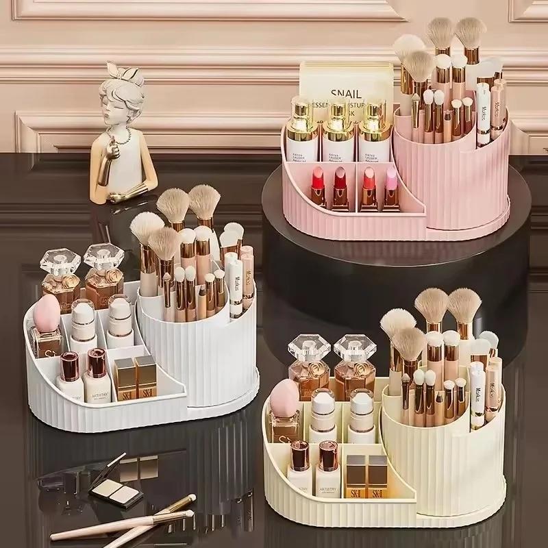 Makeup Organizer Countertop with Drawer 360 Rotating Brush Holder Storage Large Capacity Skincare Cosmetic Display Cases