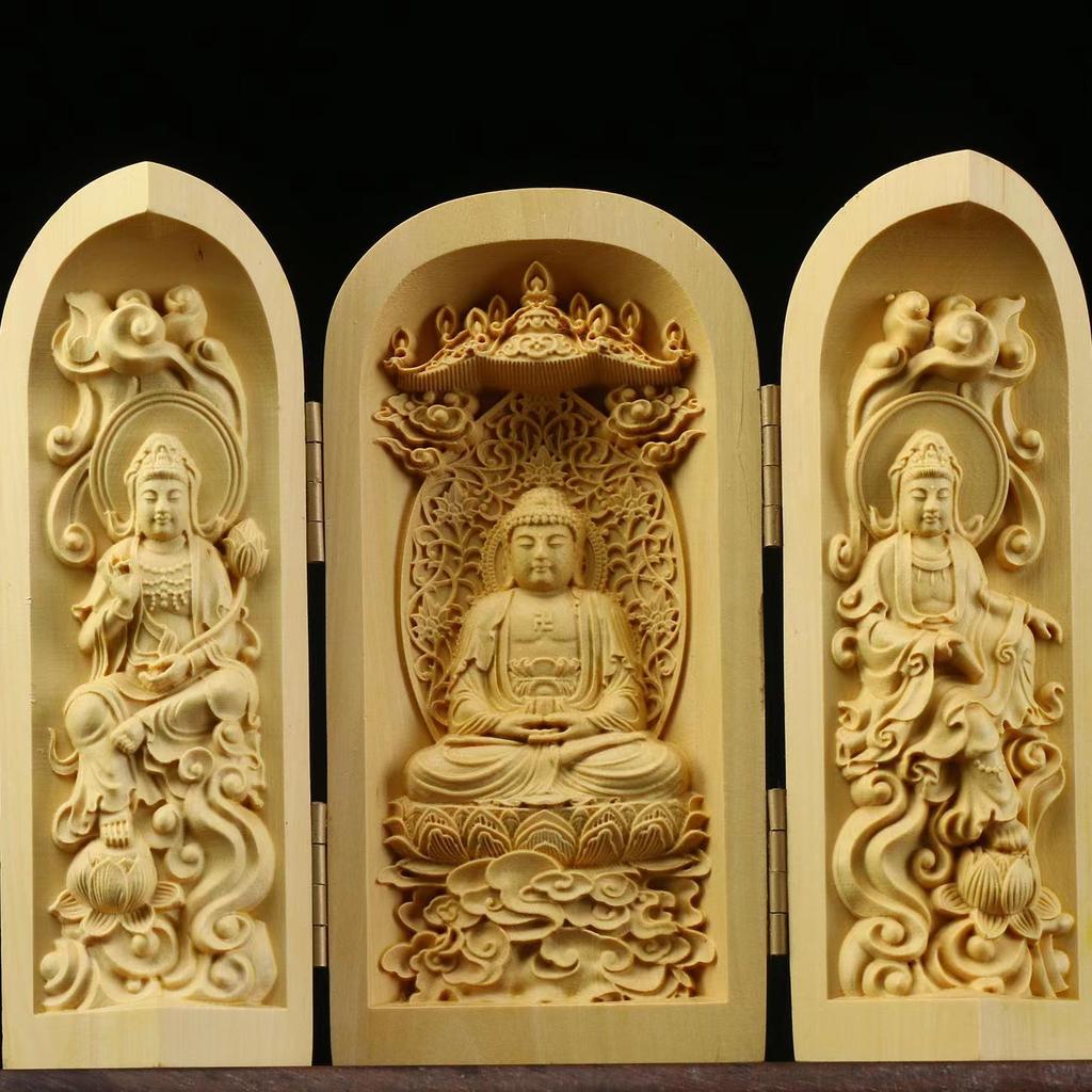 Folding Box Buddha Statue Ornament Guanyin Sculptures, Collapsible Sculpture God of Wealth Crafts Office Home Bedroom Decoration