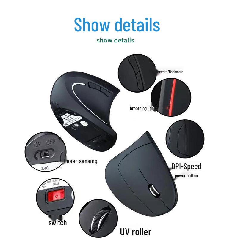 Ergonomic Optical Bluetooth Vertical Mouse with Side Buttons, Power-Saving, Long Battery Life for Gaming and Office Use.