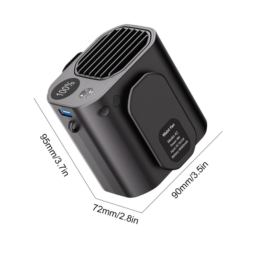 Waist Clip Fan 10000mAh Power Bank Fan Multifunction Cooling Fan LED Display Mini Hanging Neck/Waist Fan for Outdoor Gardening