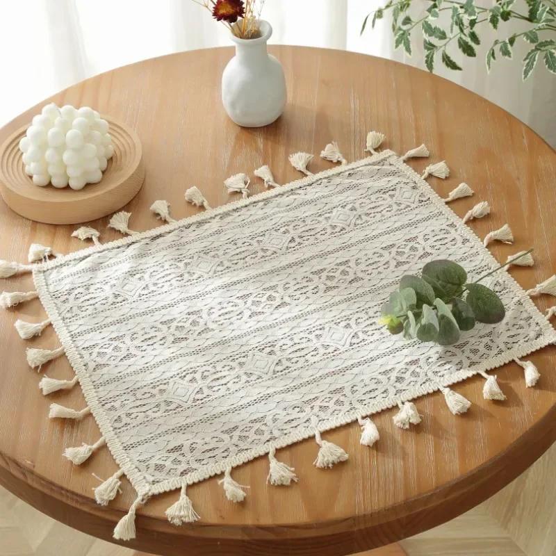 

2pcs New Arrivals Hollow Lace Dining Mat Minimalist Shooting Props Background Cloth Desktop Decoration Dustproof Tableware Mat 2pcs