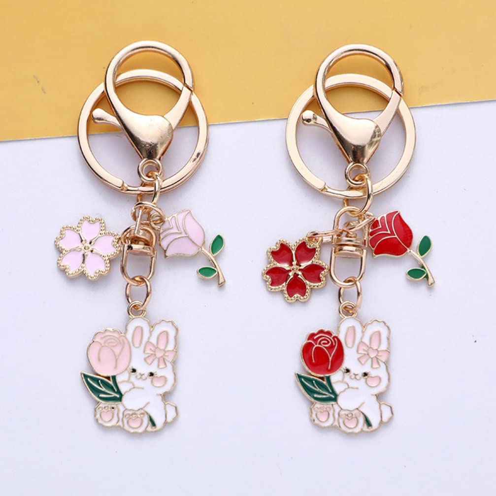 [LALAFINA] 2023 Zodiac Rabbit Keychain Key Ring with Cherry Blossom Design, Easter, Year of the Rabbit, Metal Key Charm, Cute, Prayer, Heian Era,