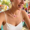 Women's New Dopamine-Colored Beaded Necklace with Soft Clay and Plumeria Flowers, Exquisite Fashionable Collarbone Chain