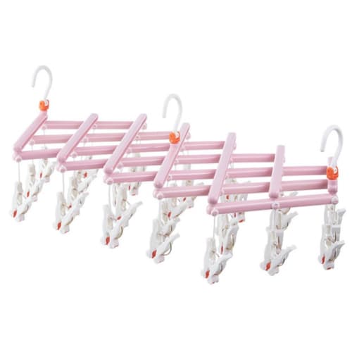 Bivoyud Laundry Hanger with Rotating Rollers, Extendable and Foldable, Easy To Adjust, Space-Saving (Pink, 19 Pinch)