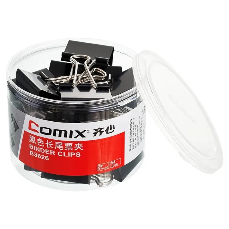 

Черные длинные зажимы для папок Comix, металлический зажим для хвоста, разные размеры, держатель для папок с билетами, для бизнеса, офиса, школы, семьи, принадлежности