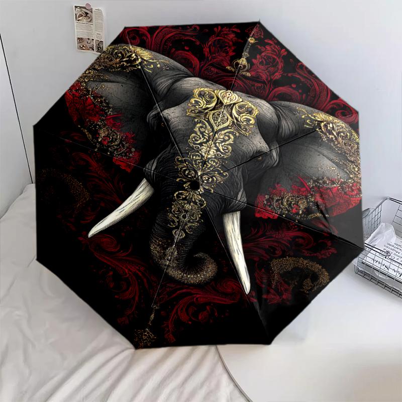 1PC elephant theme Umbrella Portable Folding Umbrella Iron Frame Hole Bone Structure Outdoor Home Umbrella A20