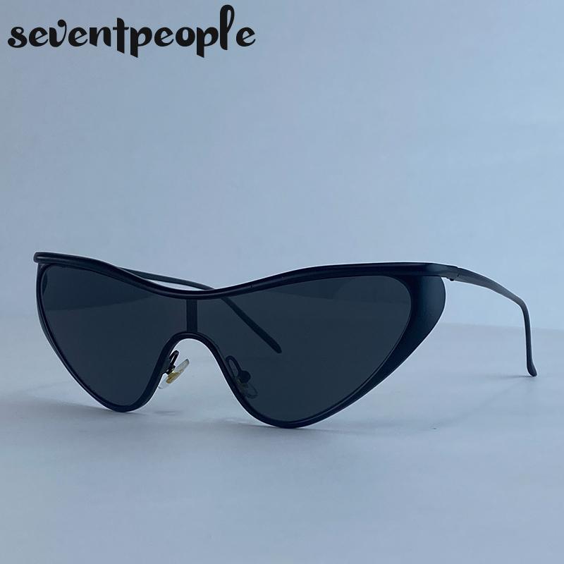 Sexy Cat Eye One-Piece Y2K Punk Sunglasses Women  Luxury Brand Trendy Steampunk Shield Sunglass Vintage Metal Shades UV400