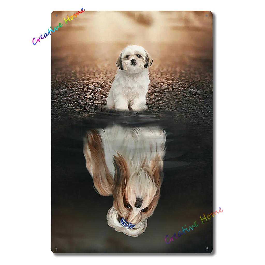 Dog Metal Tin Sign Shih Tzu Co. Bath Soap Wash Your Paws Printed Poster Bathroom Toilet Living Room Home Art Wall Decor 8X12inch