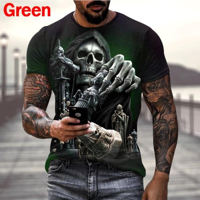 

Новая мужская модная повседневная футболка с 3d принтом и крутым черепом, готическая футболка M зелёный