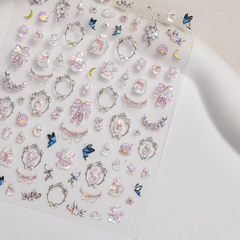 

Flower Flower Bunny Nail Art Sticker Tomoni Embossed Japanese Style Pink Bows Flower Nail Sticker Decorations Shell Light Flower Rabbit 4344