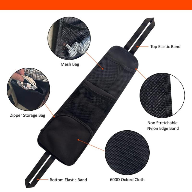 Car Seat Side Organizer with Mesh Pockets, Hanging Seat Back Storage Bag, Auto Interior Holder for Phone Bottles Tissue, Universal SUV Sedan